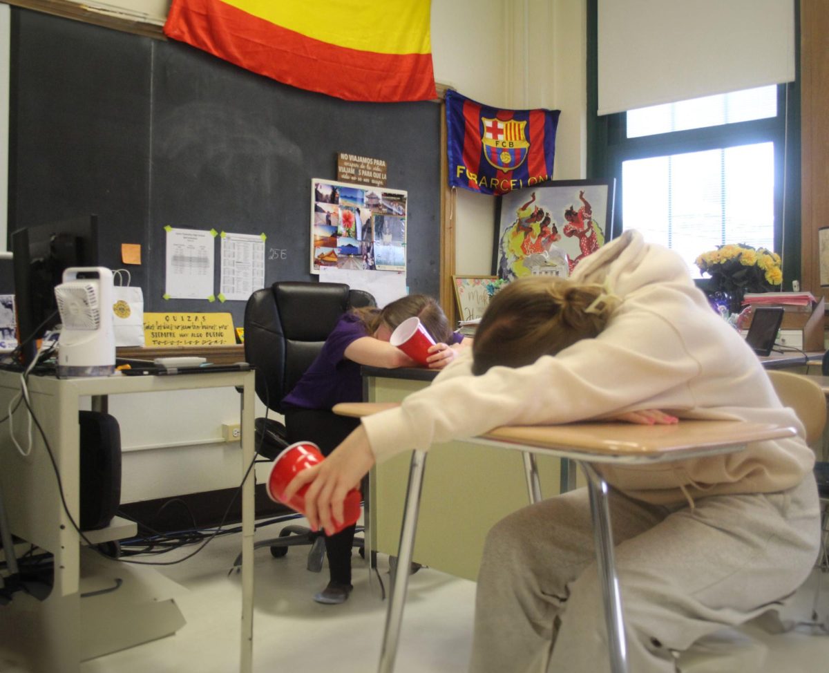 Spanish V students passed out on desk after accidentally consuming alcoholic Sangria which was mistaken for mocktails (Arteaga/LiOnion). 