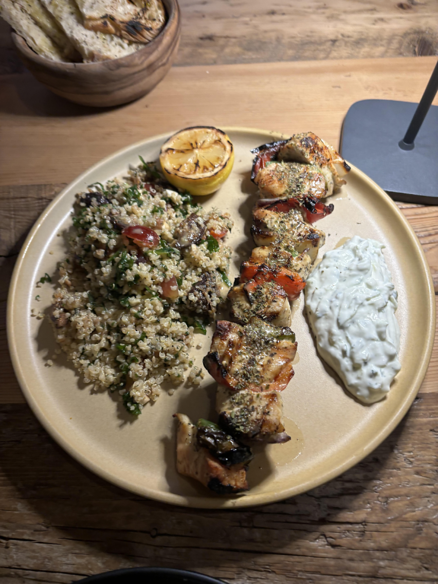 Char grilled chicken skewer