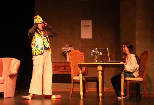  Addison Brune ‘28 and Mija Girnius ‘27 portray arguing siblings in “15 minutes of Clown Fame”