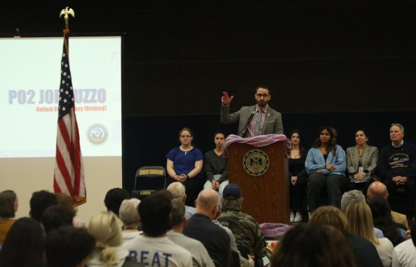 Respected teacher and veteran Joe Puzzo presents a speech