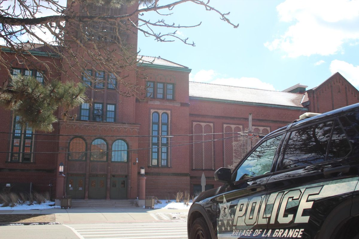 A LaGrange Police car is parked outside of North Campus on March 20, 2025, a few days after a physical altercation among students happened at South Campus.